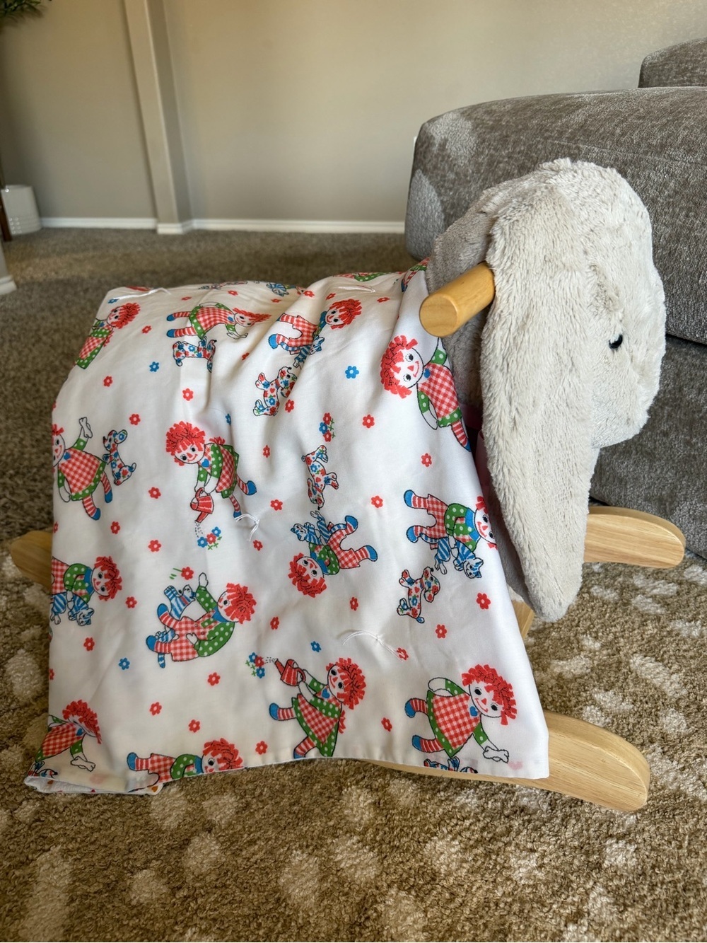 Vintage Handmade Raggedy Ann Baby Blanket Reversible Hearts